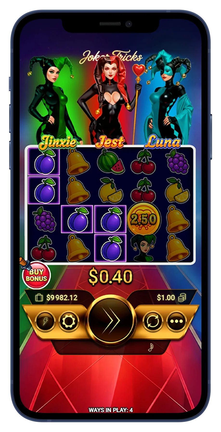 Joker Tricks neon theatre and character-led bonus screen
